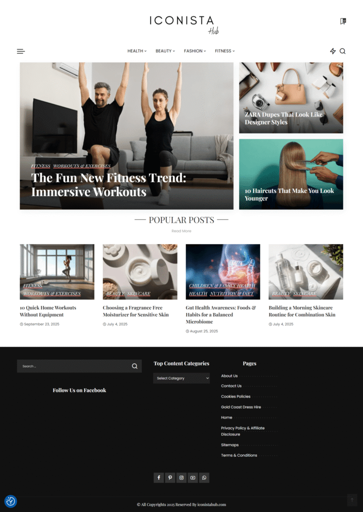 Professional blog website design for a lifestyle brand featuring responsive layout, and user-friendly content management to enhance engagement and organic traffic growth.