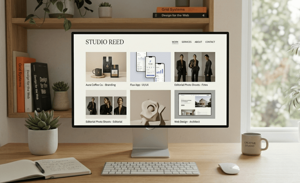 Desktop screen showing FAQ section of a portfolio website design