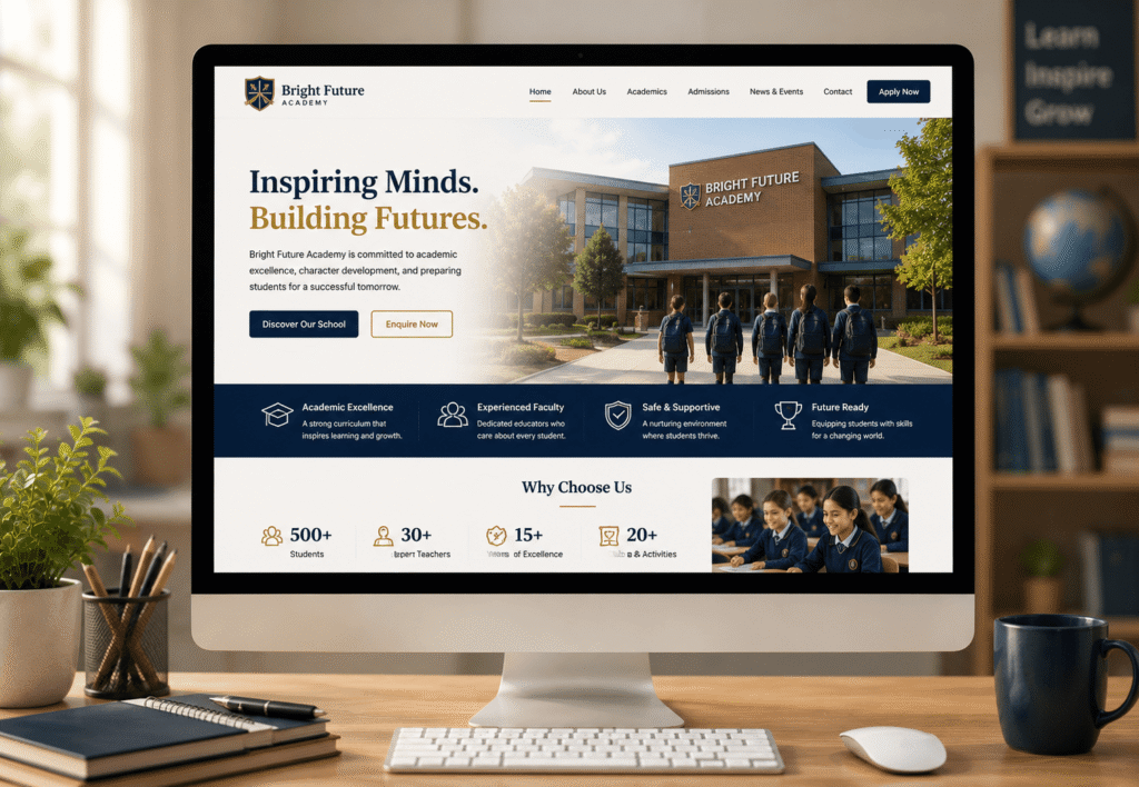Professional School Website Design for showcasing academic programs, improving communication, and attracting more students.