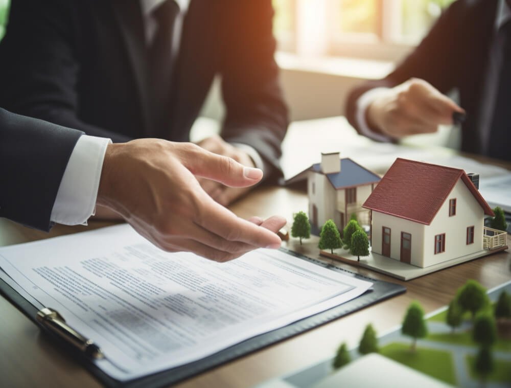 Modern real estate website on a desktop screen with property search and listings